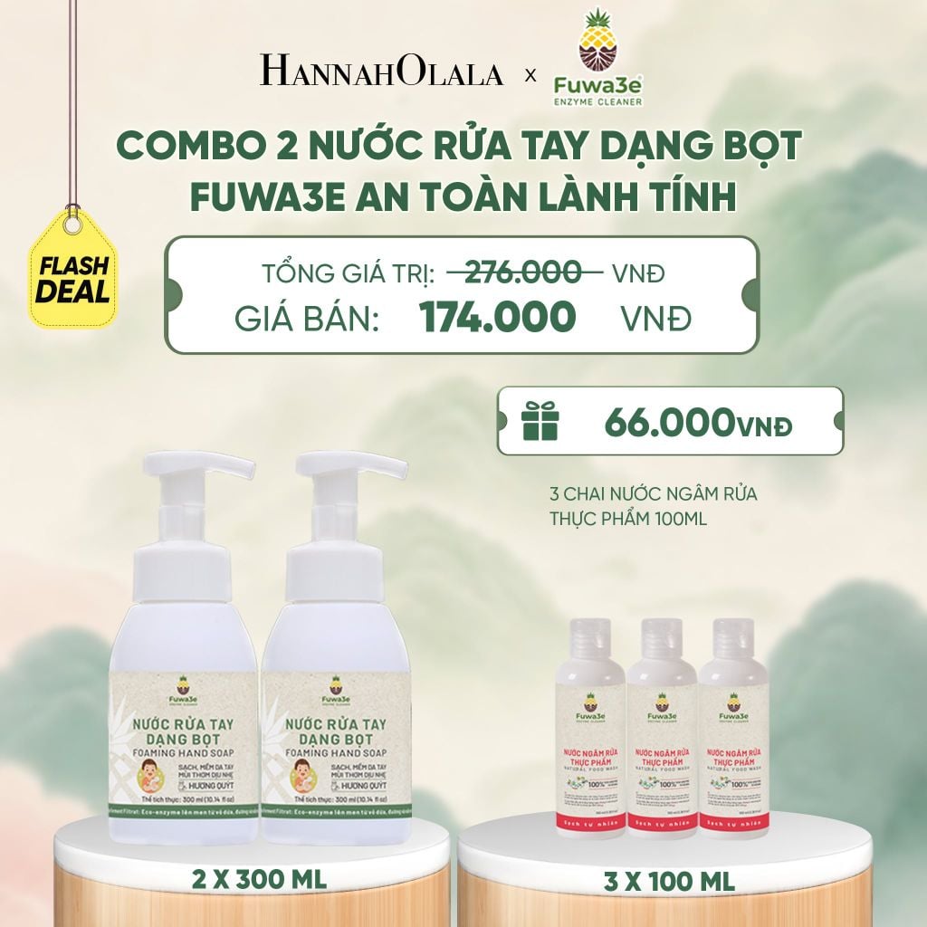  COMBO 2 NƯỚC RỬA TAY DẠNG BỌT FUWA3E 100% ECO - ENZYME TỪ VỎ DỨA 300ML - DEAL 7 - A1957 