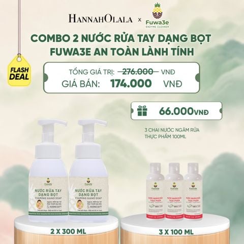  COMBO 2 NƯỚC RỬA TAY DẠNG BỌT FUWA3E 100% ECO - ENZYME TỪ VỎ DỨA 300ML - DEAL 7 - A1957 