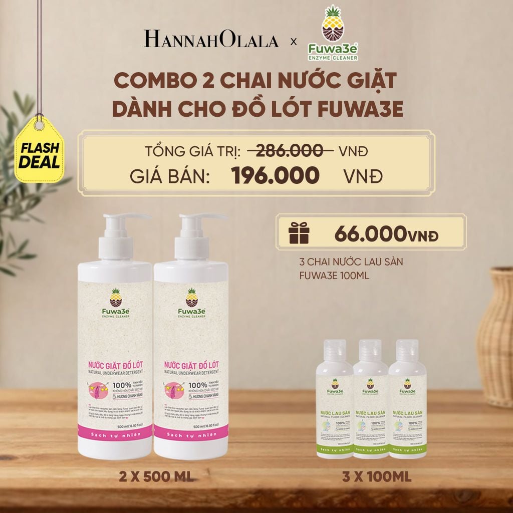  COMBO 2 NƯỚC GIẶT ĐỒ LÓT FUWA3E ECO - ENZYME TỪ VỎ DỨA - DEAL 9 - D204 