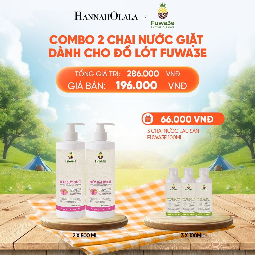  COMBO 2 NƯỚC GIẶT ĐỒ LÓT FUWA3E ECO-ENZYME TỪ VỎ DỨA - DEAL 9 