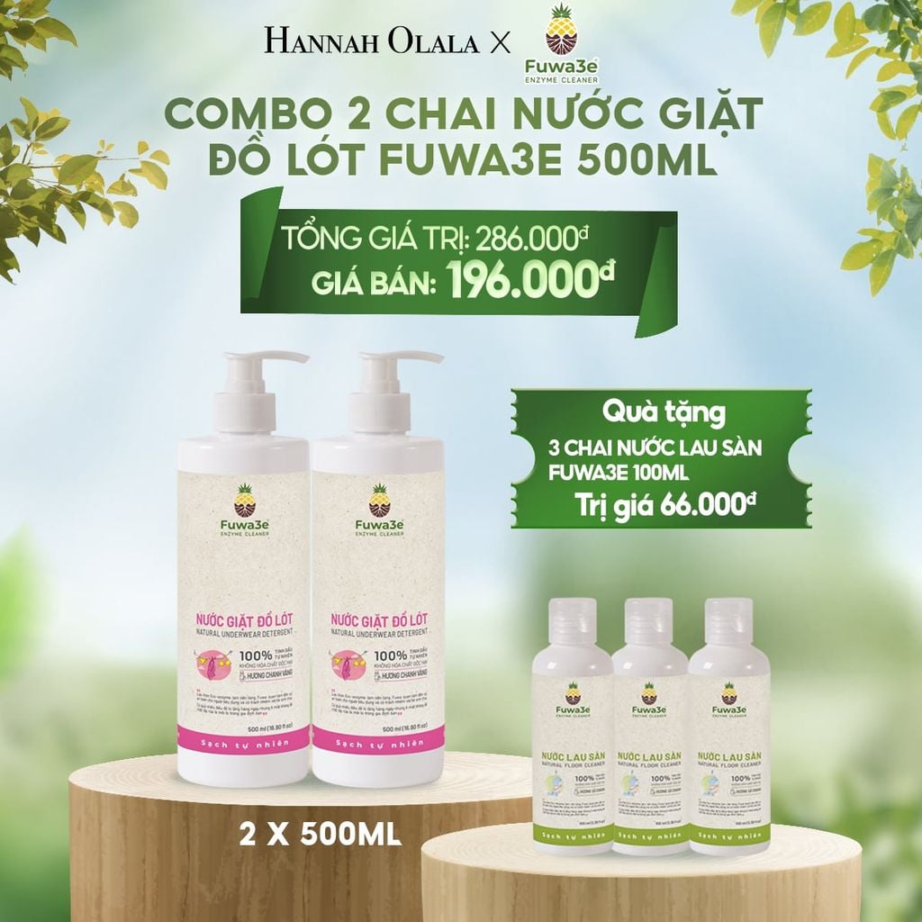  E20_DEAL 9: COMBO 2 NƯỚC GIẶT ĐỒ LÓT FUWA3E ECO - ENZYME TỪ VỎ DỨA 
