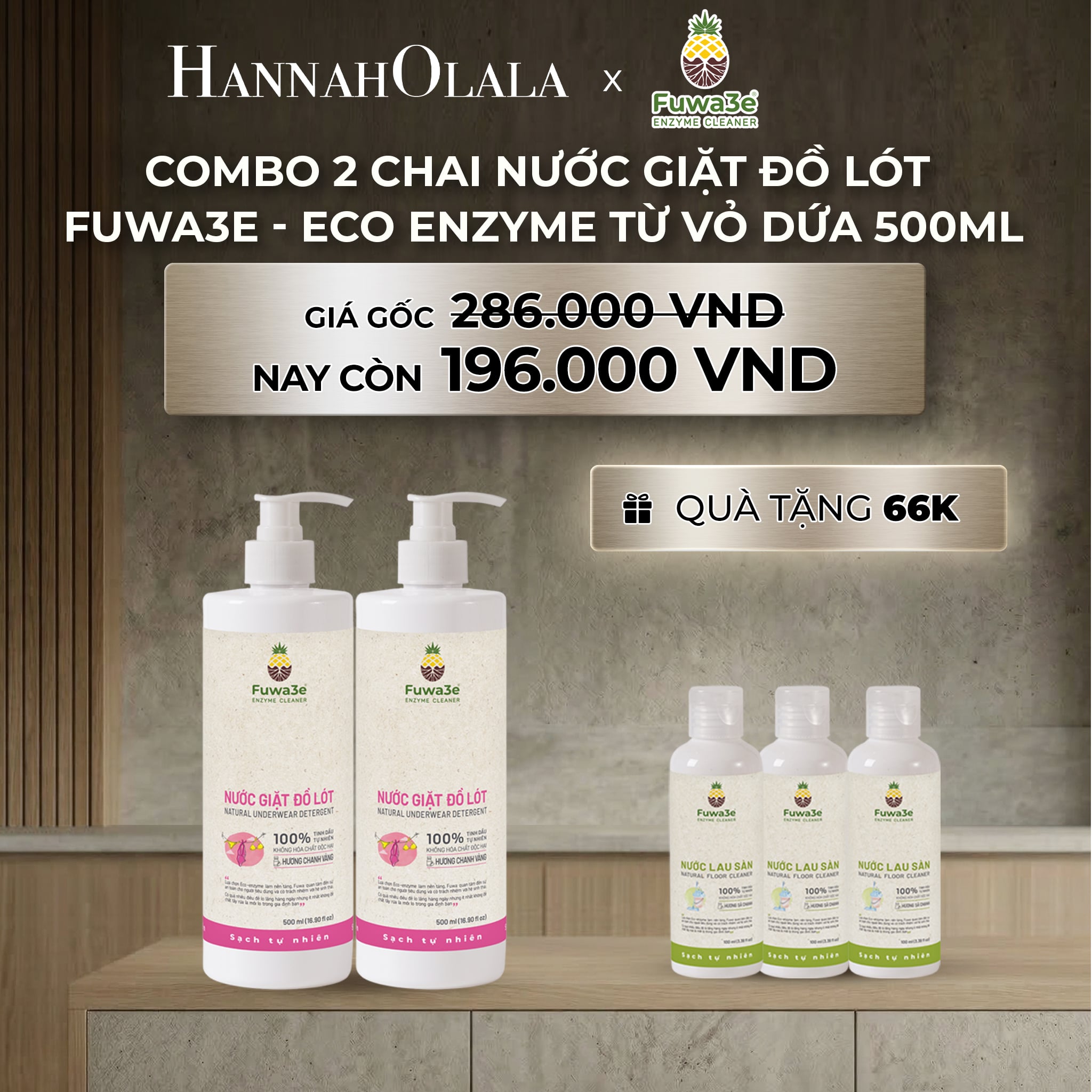 A1174_deal 9: combo 2 nước giặt đồ lót fuwa3e eco - enzyme từ vỏ dứa