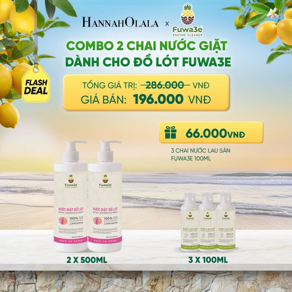  COMBO 2 NƯỚC GIẶT ĐỒ LÓT FUWA3E ECO-ENZYME TỪ VỎ DỨA - DEAL 9 