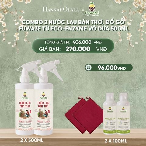  DEAL 11: COMBO 2 NƯỚC LAU BÀN THỜ, ĐỒ GỖ FUWA3E TỪ ECO-ENZYME VỎ DỨA 500ML 