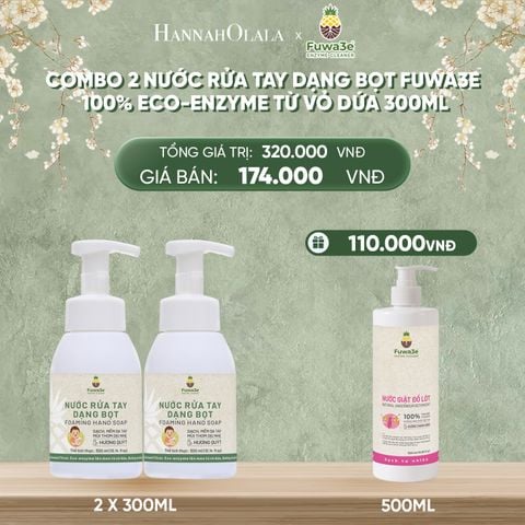  DEAL 12: COMBO 2 NƯỚC RỬA TAY DẠNG BỌT FUWA3E 100% ECO - ENZYME TỪ VỎ DỨA 300ML 
