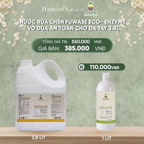  DEAL 2: NƯỚC RỬA CHÉN FUWA3E ECO- ENZYME VỎ DỨA AN TOÀN CHO DA TAY 3.8L 