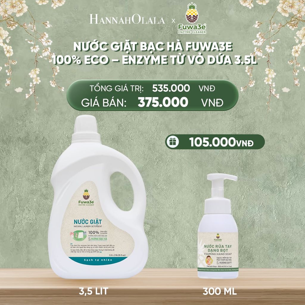  DEAL 3: NƯỚC GIẶT BẠC HÀ FUWA3E PHÙ HỢP CHO ĐỒ LÓT ĐỒ LỤA VÀ AN TOÀN CHO EM BÉ 3.5L 