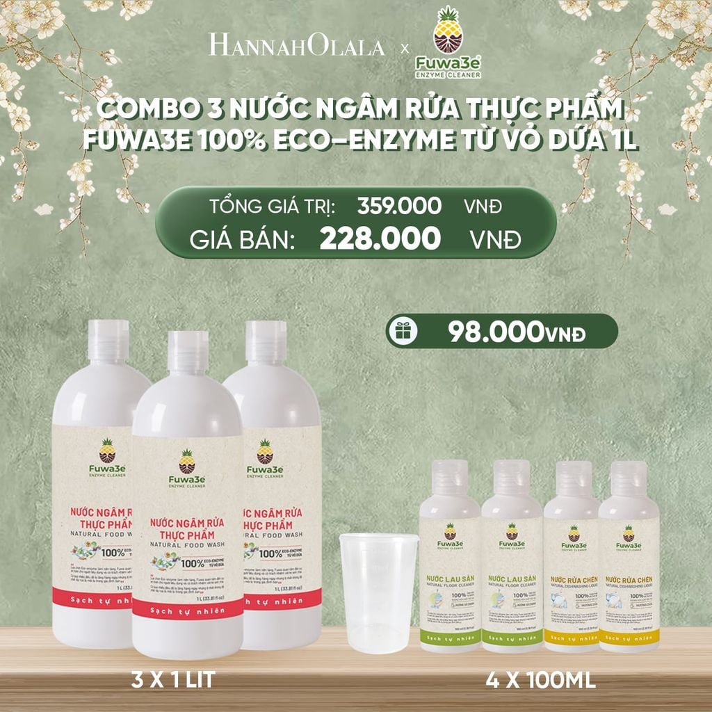  DEAL 5: COMBO 3 CHAI NƯỚC NGÂM RỬA THỰC PHẨM FUWA3E LÀM SẠCH RAU CỦ QUẢ, KHỬ MÙI CÁ THỊT 1L 