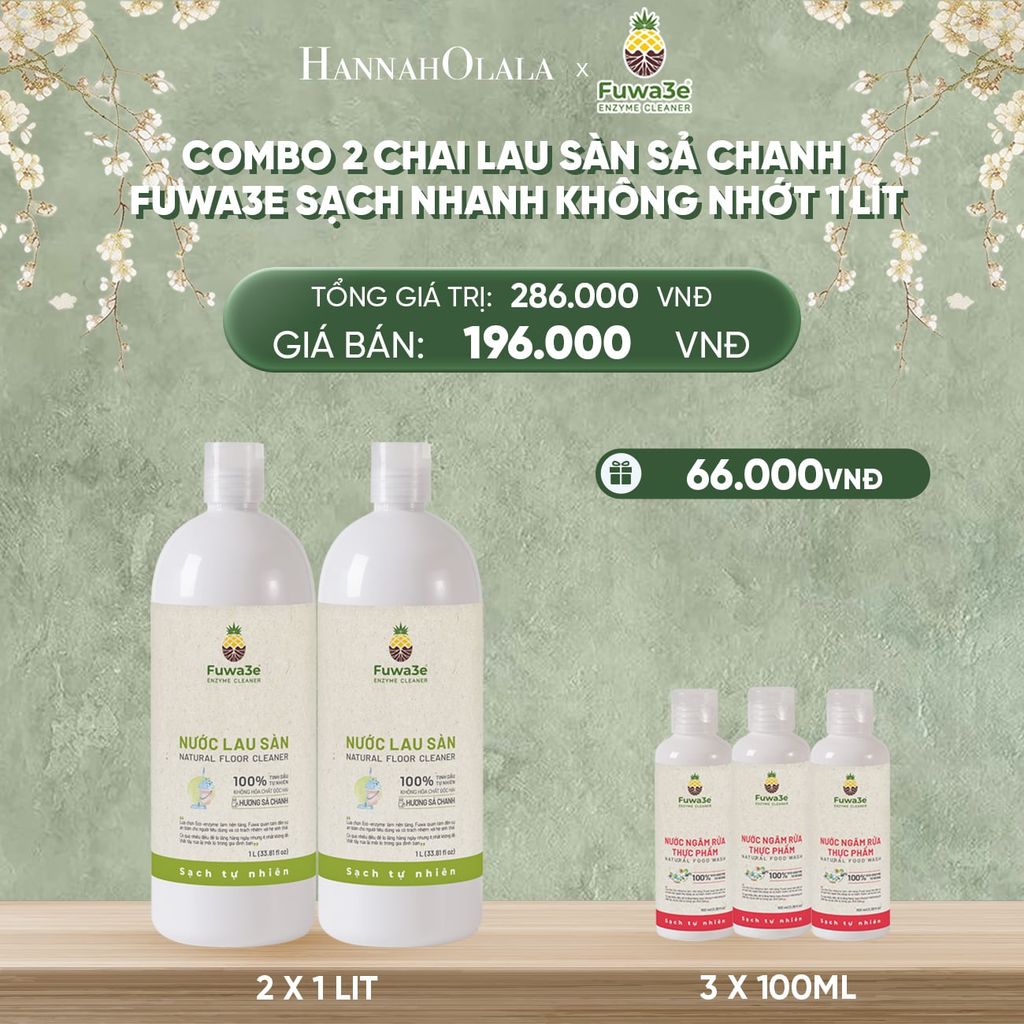  DEAL 9: COMBO 2 NƯỚC LAU SÀN SẢ CHANH FUWA3E SẠCH NHANH KHÔNG NHỚT, KHỬ MÙI HIỆU QUẢ 1L 
