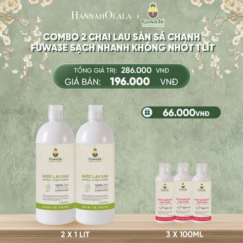  DEAL 9: COMBO 2 NƯỚC LAU SÀN SẢ CHANH FUWA3E SẠCH NHANH KHÔNG NHỚT, KHỬ MÙI HIỆU QUẢ 1L 