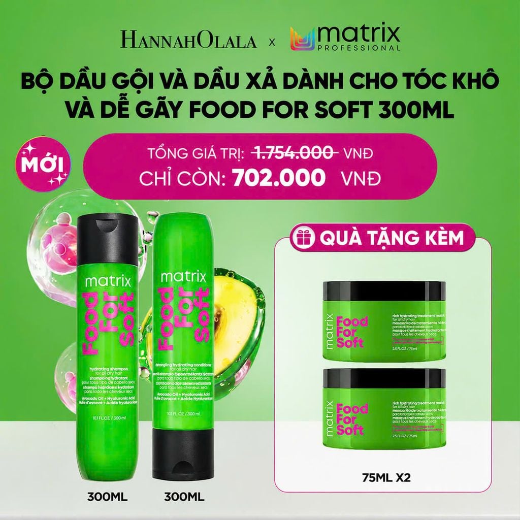  BỘ DẦU GỘI VÀ DẦU XẢ DÀNH CHO TÓC KHÔ VÀ DỄ GÃY MATRIX FOOD FOR SOFT 300ML 