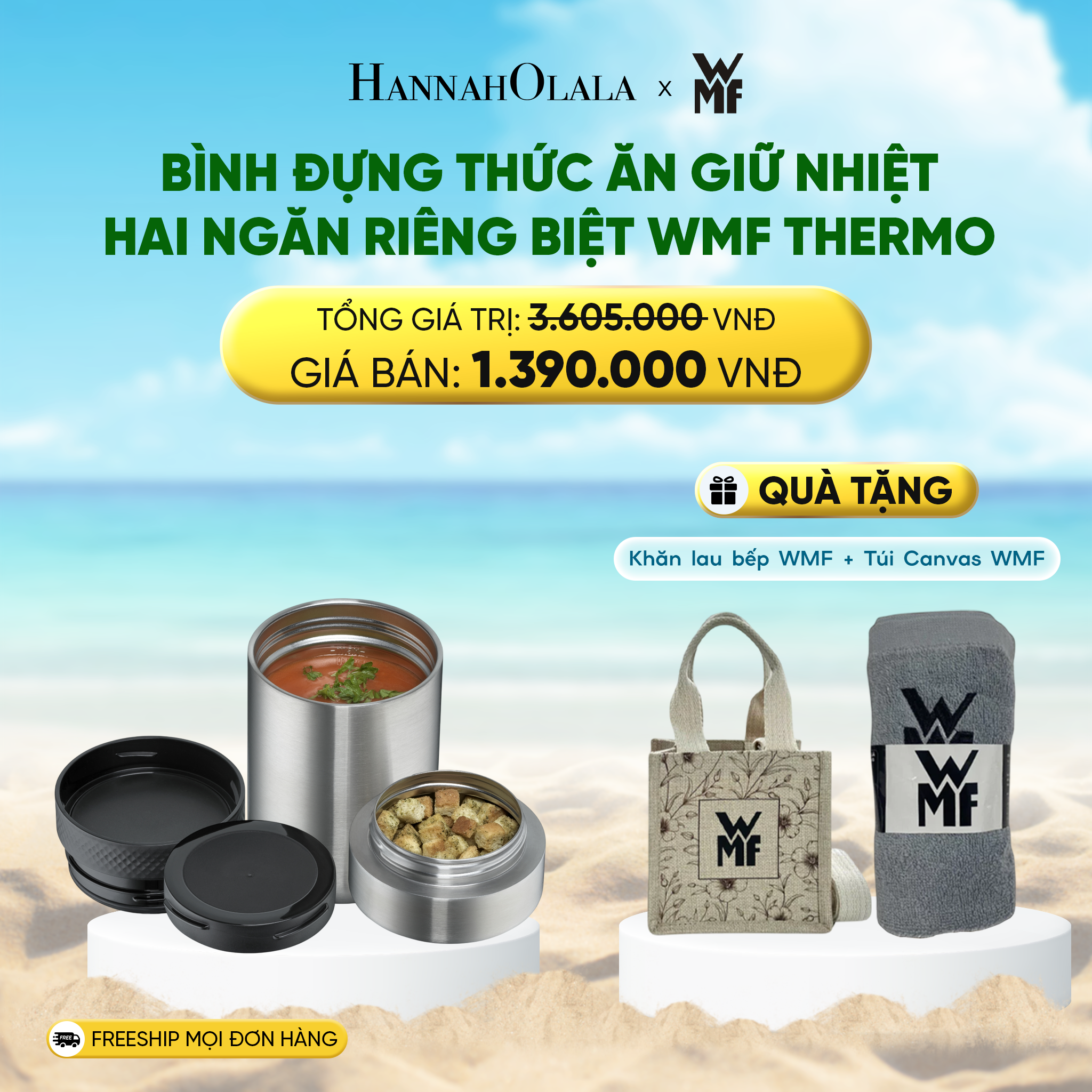 Bình Đựng Thức Ăn Giữ Nhiệt WMF THERMO Hai Ngăn Riêng Biệt