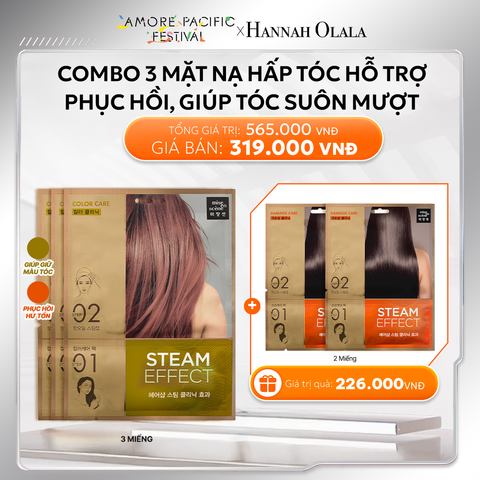  DEAL 4: COMBO 3 MẶT NẠ HẤP TÓC HỖ TRỢ PHỤC HỒI STEAM HAIR MASK DAMAGE CARE PACK DÀNH CHO TÓC HƯ TỔN, GIÚP TÓC TRÔNG SUÔN MỀM VÀ BÓNG MƯỢT 