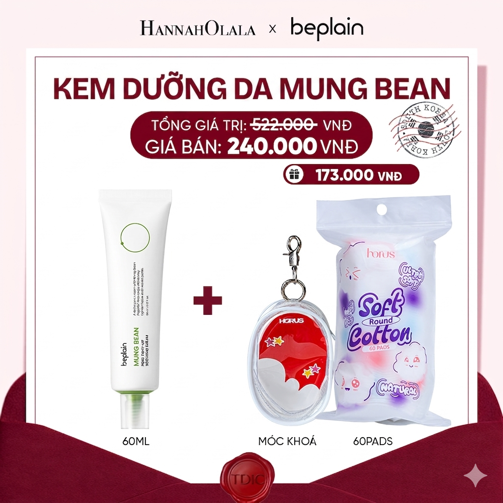  BEPLAIN KEM DƯỠNG DA MUNG BEAN PORE TIGHT-UP SOOTHING CREAM 60ML_M18 