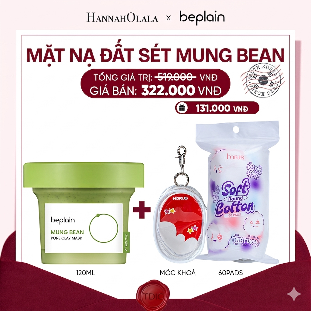  BEPLAIN MẶT NẠ ĐẤT SÉT MUNG BEAN PORE CLAY MASK 120ML_M26 