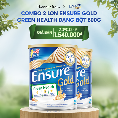  E53: DEAL 6: COMBO 2 LON ENSURE GOLD DẠNG BỘT 800G (GREEN HEALTH) - Date tháng 10/2026 
