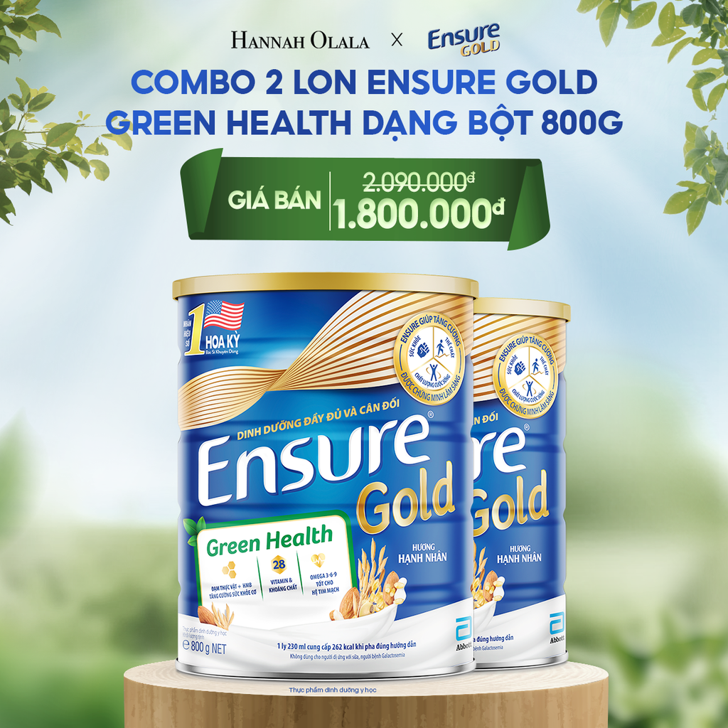  DEAL 6: COMBO 2 LON ENSURE GOLD DẠNG BỘT 800G (GREEN HEALTH) 