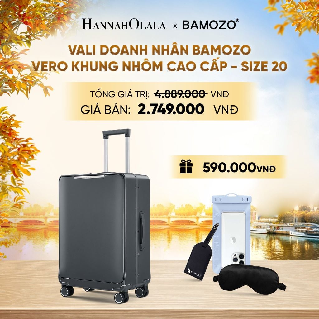  DEAL 5: VALI DOANH NHÂN BAMOZO VERO KHUNG NHÔM CAO CẤP (TẶNG TAG HÀNH LÝ DA + TÚI ĐỰNG ĐT CHỐNG NƯỚC + BỊT MẮT LỤA SATIN) - E1286 