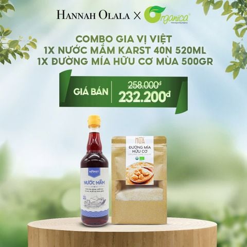  DEAL 20: COMBO GIA VỊ VIỆT  1X NƯỚC MẮM KARST 40N 520ML 1X ĐƯỜNG MÍA HỮU CƠ MÙA 500GR 