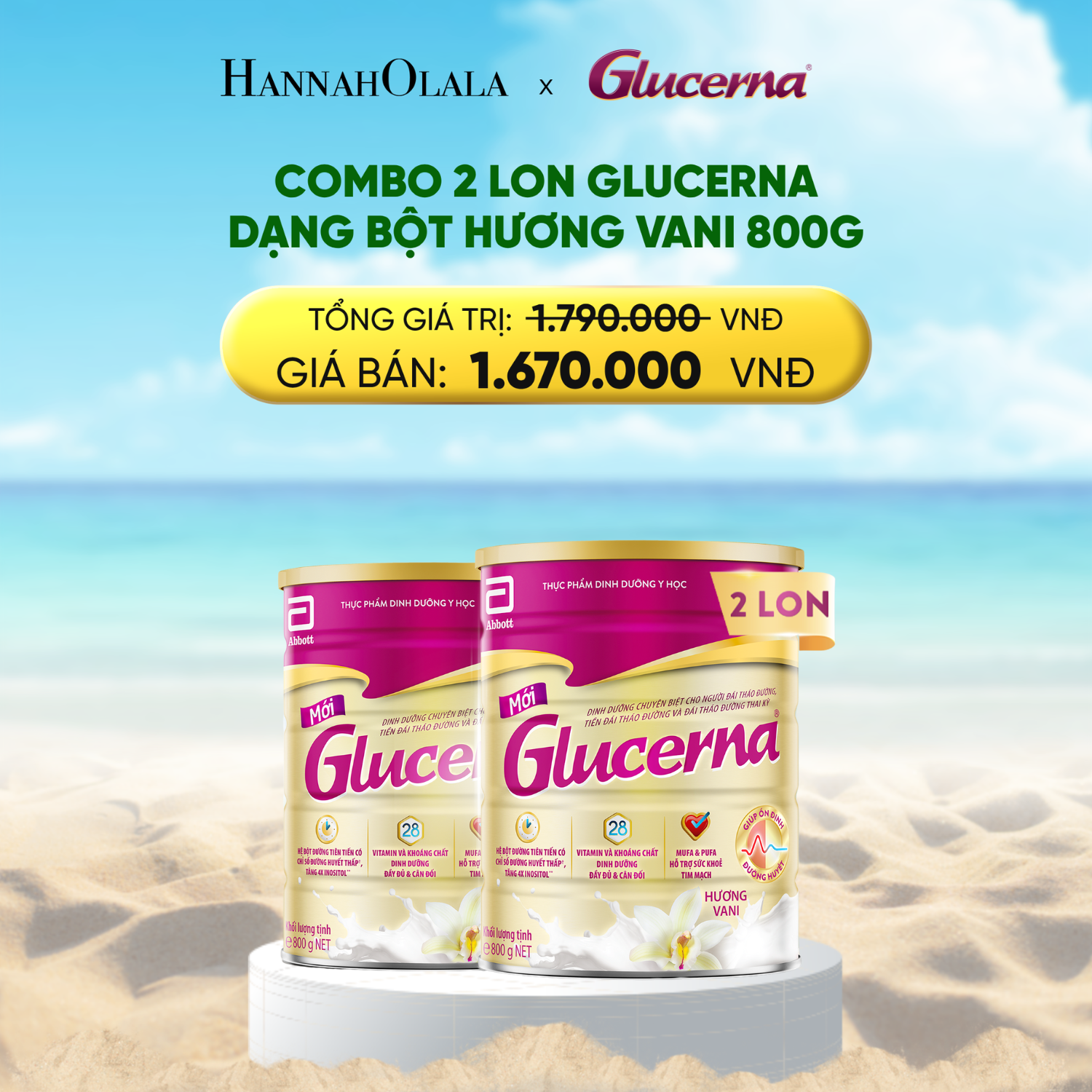 A1155_deal 2: 2 lon glucerna dạng bột hương vani 800g