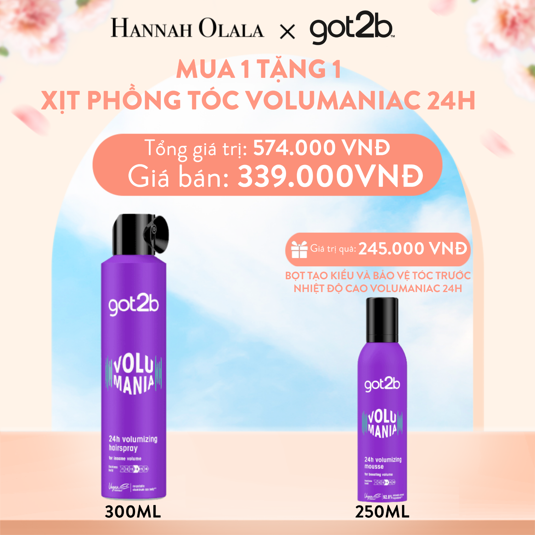  A337_DEAL 7: [MUA 1 TẶNG 1] XỊT PHỒNG TÓC VOLUMANIAC 24H TẶNG 1 BỌT TẠO KIỂU VÀ BẢO VỆ TÓC TRƯỚC NHIỆT ĐỘ CAO 