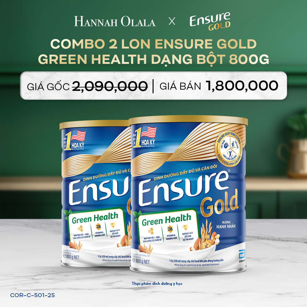  DEAL 6: COMBO 2 LON ENSURE GOLD DẠNG BỘT 800G (GREEN HEALTH) 