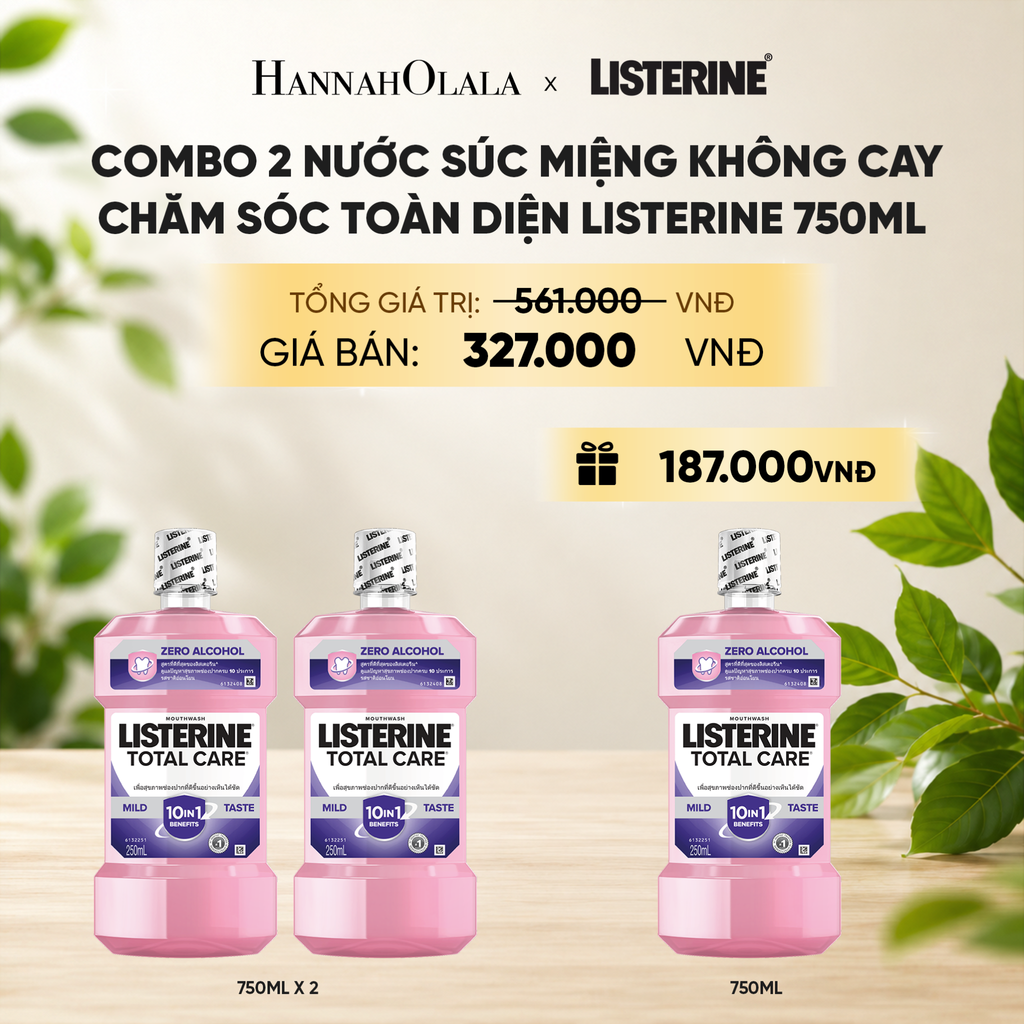  MUA 2 TẶNG 1 NƯỚC SÚC MIỆNG CHĂM SÓC TOÀN DIỆN KHÔNG CAY LISTERINE TOTAL CARE ZERO 750ML 
