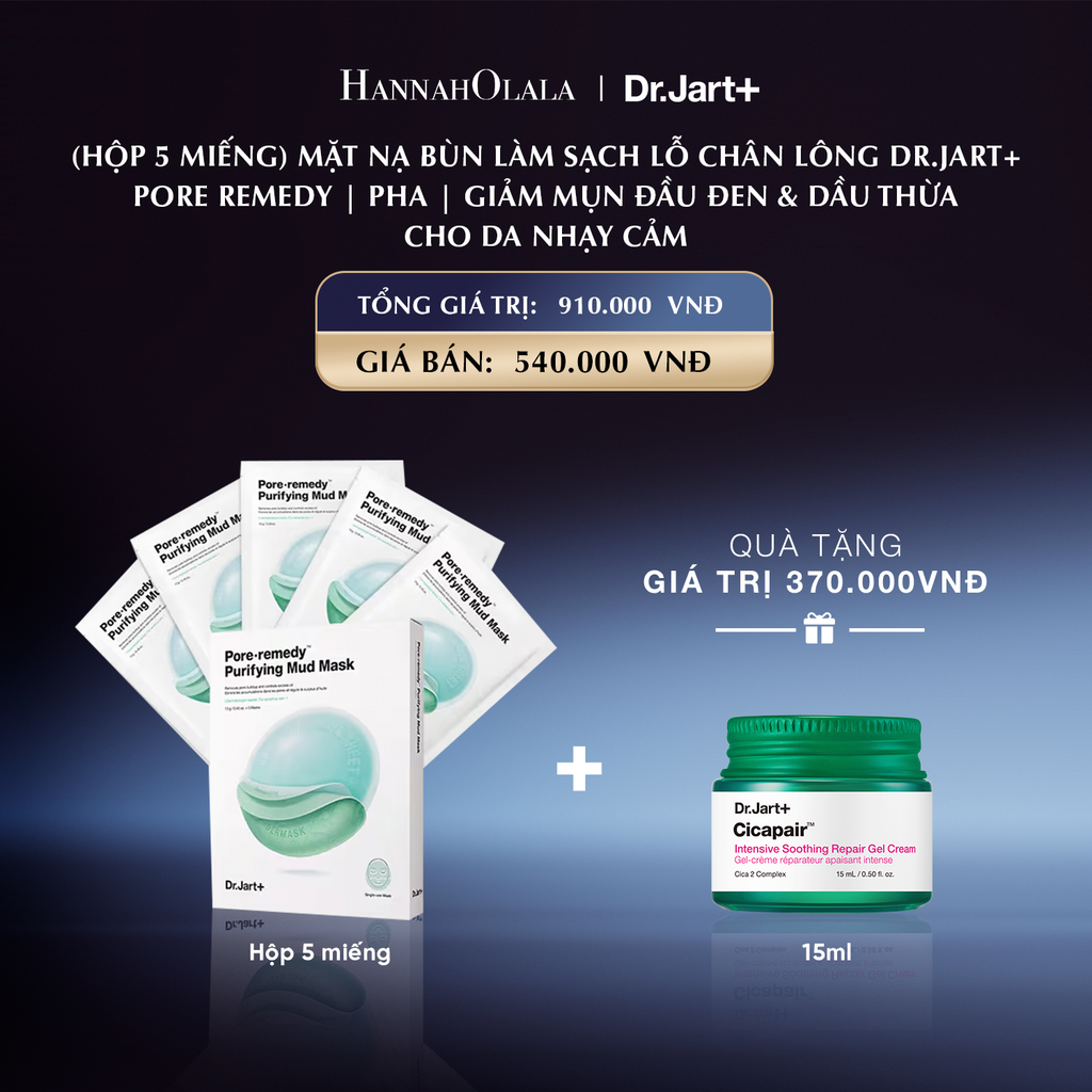  (HỘP 5 MIẾNG) MẶT NẠ BÙN LÀM SẠCH LỖ CHÂN LÔNG DR.JART+ PORE REMEDY | PHA | GIẢM MỤN ĐẦU ĐEN & DẦU THỪA | CHO DA NHẠY CẢM 
