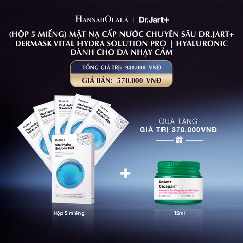  (HỘP 5 MIẾNG) MẶT NẠ CẤP NƯỚC CHUYÊN SÂU DR.JART+ DERMASK VITAL HYDRA SOLUTION PRO | HYALURONIC | DÀNH CHO DA NHẠY CẢM 