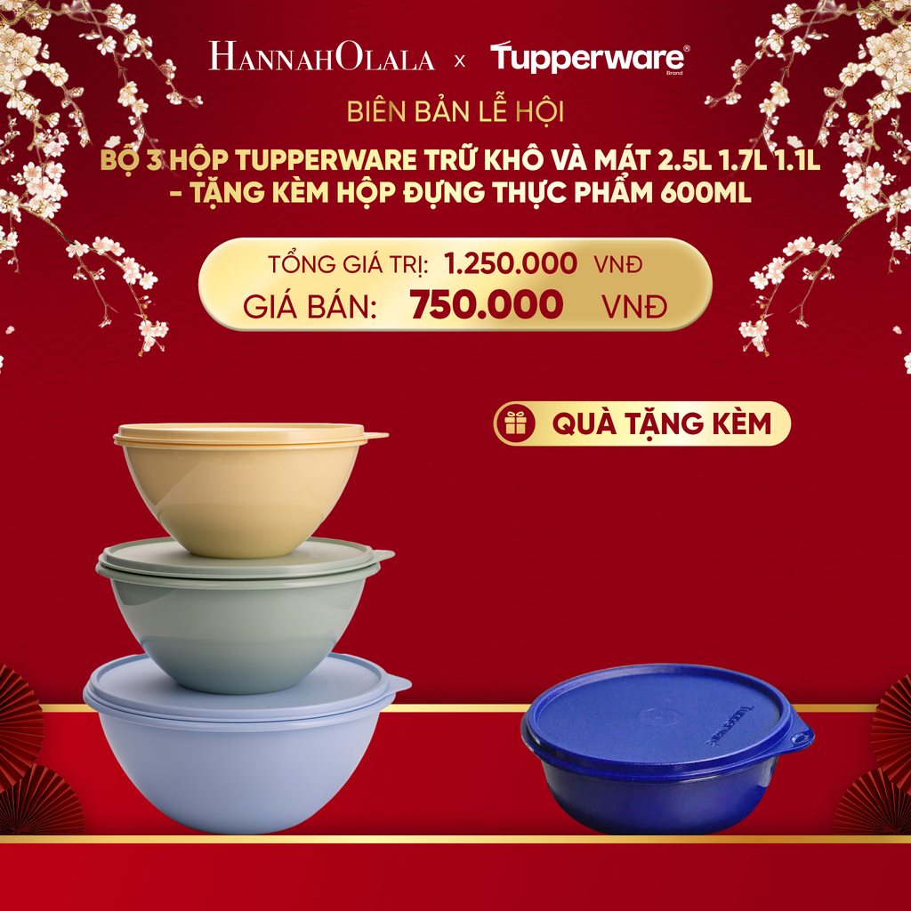  DEAL 2: BỘ 3 HỘP TUPPERWARE TRỮ KHÔ VÀ MÁT 2.5L 1.7L 1.1L - TẶNG KÈM HỘP ĐỰNG THỰC PHẨM 600ML 