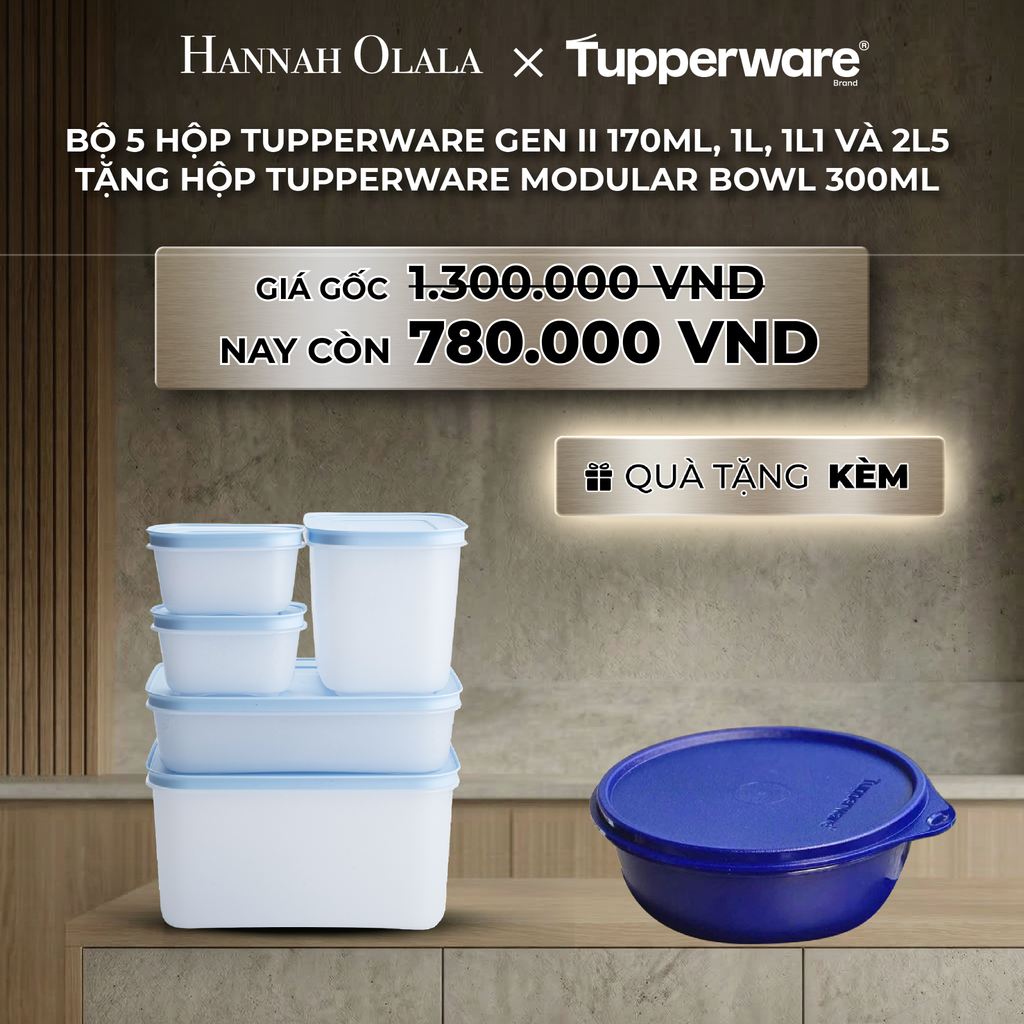  B47_DEAL 37 : BỘ 5 HỘP ĐỰNG THỰC PHẨM TUPPERWARE TRỮ ĐÔNG GEN II 170ML, 1L, 1L1 VÀ 2L5 + TẶNG HỘP ĐỰNG THỰC PHẨM TUPPERWARE TRỮ KHÔ VÀ MÁT MODULAR BOWL 300ML 