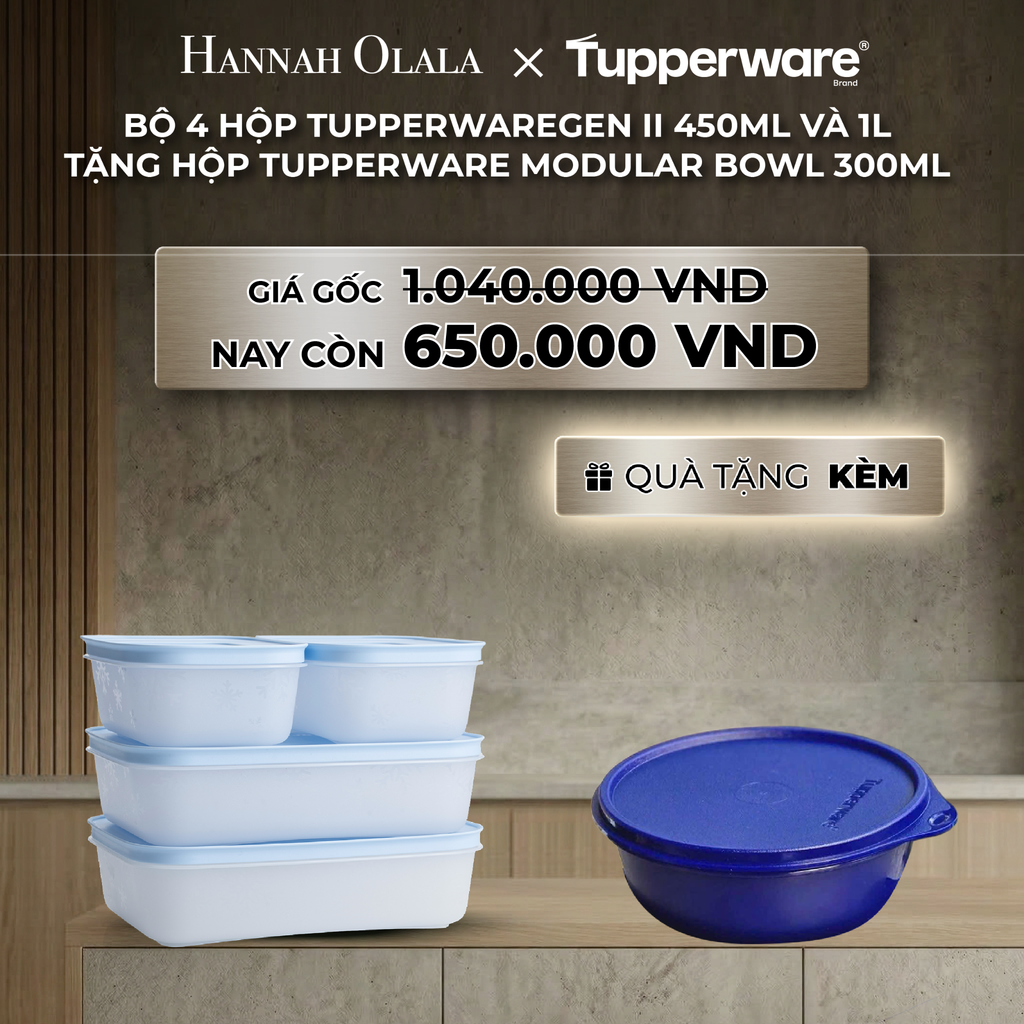  B48_DEAL 38 : BỘ 4 HỘP ĐỰNG THỰC PHẨM TUPPERWARE TRỮ ĐÔNG GEN II 450ML VÀ 1L + TẶNG HỘP ĐỰNG THỰC PHẨM TUPPERWARE TRỮ KHÔ VÀ MÁT MODULAR BOWL 300ML 