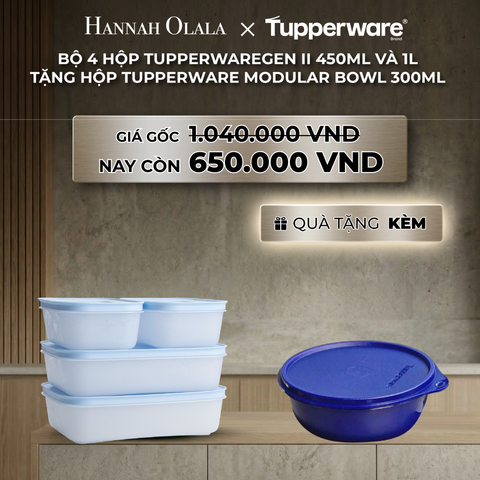  B48_DEAL 38 : BỘ 4 HỘP ĐỰNG THỰC PHẨM TUPPERWARE TRỮ ĐÔNG GEN II 450ML VÀ 1L + TẶNG HỘP ĐỰNG THỰC PHẨM TUPPERWARE TRỮ KHÔ VÀ MÁT MODULAR BOWL 300ML 