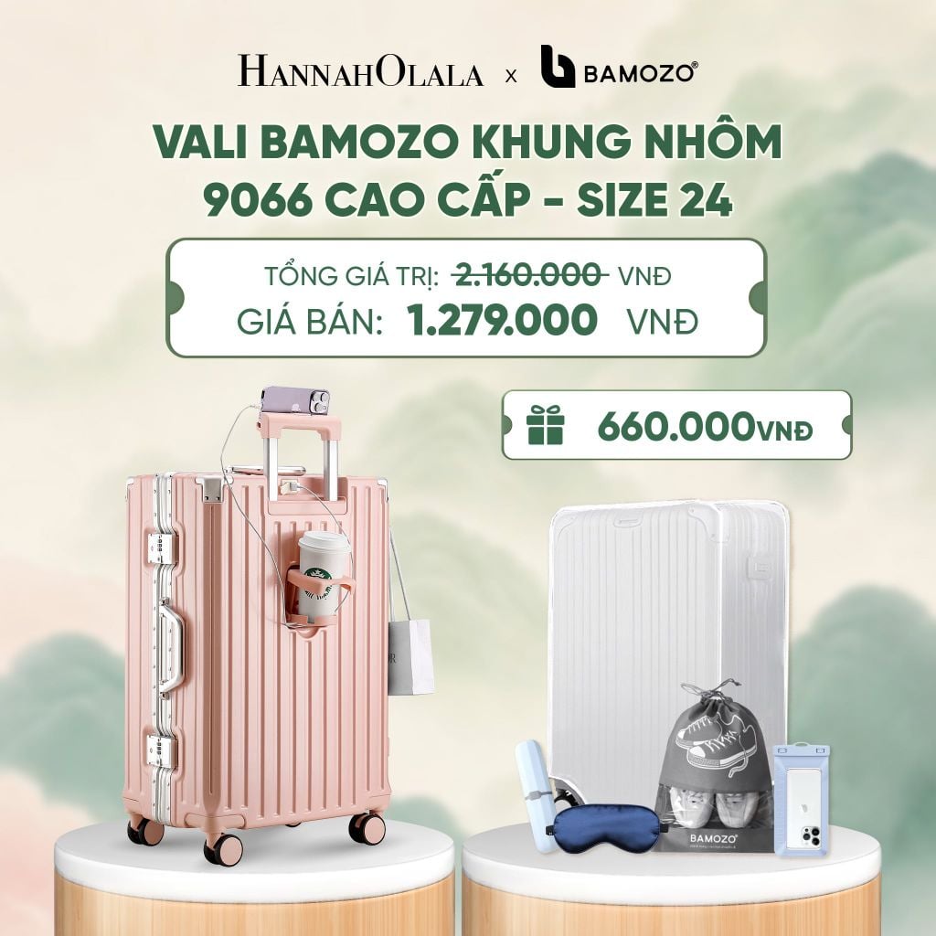  VALI BAMOZO KHUNG NHÔM 9066 BẢN CAO CẤP (TẶNG BỌC VALI CC TRONG SUỐT + HỘP ĐỰNG BÀN CHẢI + TÚI ĐỰNG GIÀY XÁM + TÚI ĐỰNG ĐT CHỐNG NƯỚC + BỊT MẮT) - DEAL 2 - A746 