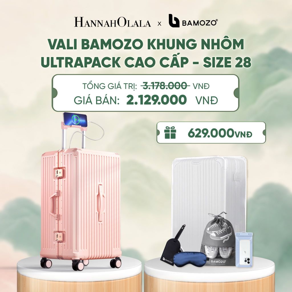  VALI BAMOZO KHUNG NHÔM ULTRAPACK CAO CẤP (TẶNG TÚI ĐỰNG GIÀY + BỌC VALI CC TRONG SUỐT + THẺ TAG DA CHỐNG THẤT LẠC + BỊT MẮT LỤA + TÚI ĐỰNG ĐT CHỐNG NƯỚC) - DEAL 4 - A782 
