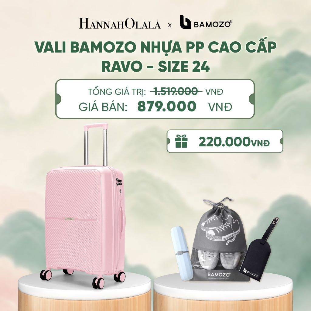  VALI BAMOZO RAVO NHỰA PP CAO CẤP CHỐNG VỠ (TẶNG THẺ TAG DA CHỐNG THẤT LẠC + TÚI ĐỰNG GIÀY XÁM + HỘP ĐỰNG BÀN CHẢI) - DEAL 6 - A801 