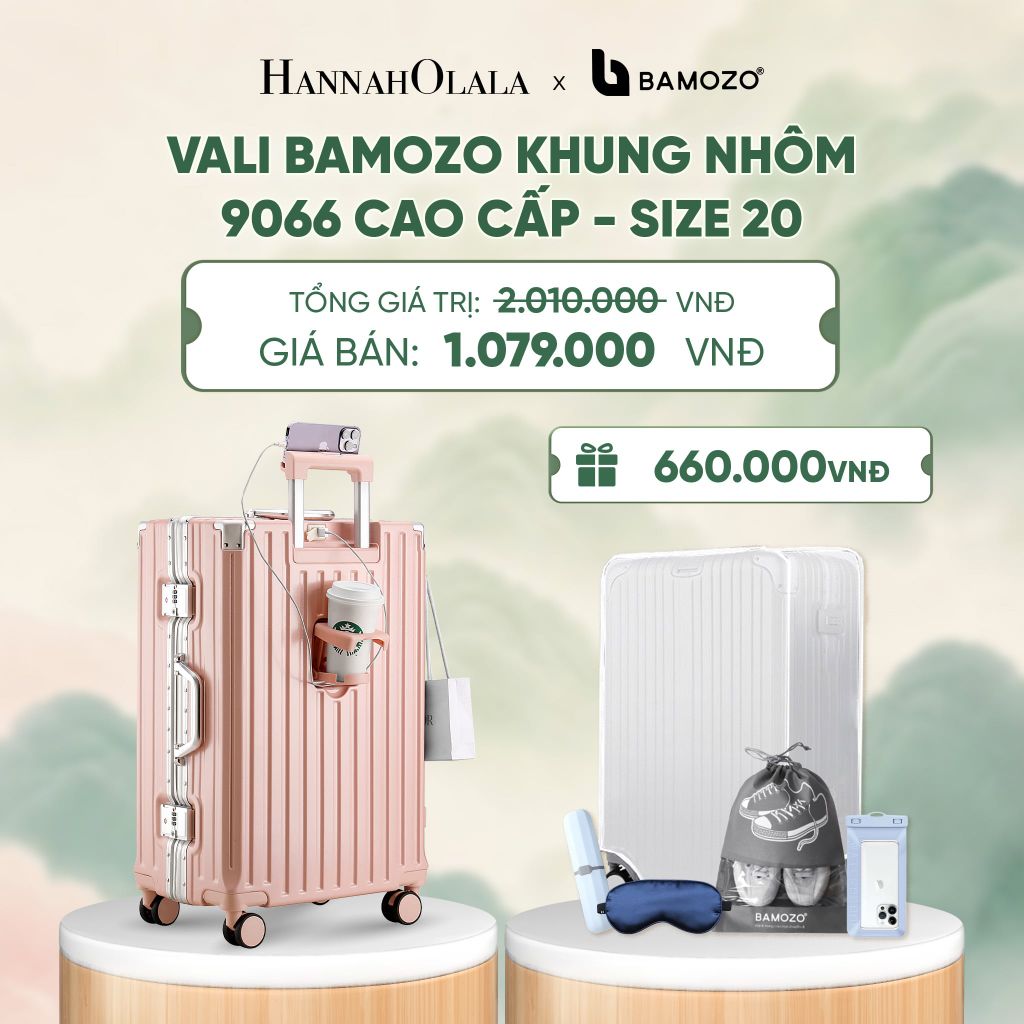  VALI BAMOZO KHUNG NHÔM 9066 BẢN CAO CẤP (TẶNG BỌC VALI CC TRONG SUỐT + HỘP ĐỰNG BÀN CHẢI + TÚI ĐỰNG GIÀY XÁM + TÚI ĐỰNG ĐT CHỐNG NƯỚC + BỊT MẮT) - DEAL 2 - A746 