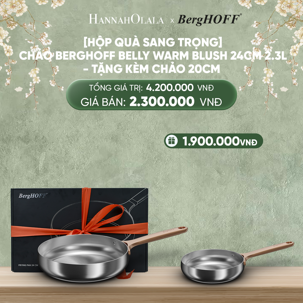  DEAL 7: [HỘP QUÀ SANG TRỌNG] CHẢO BERGHOFF BELLY WARM BLUSH 24CM 2.3L/28CM 3.3L - TẶNG KÈM CHẢO 20CM 