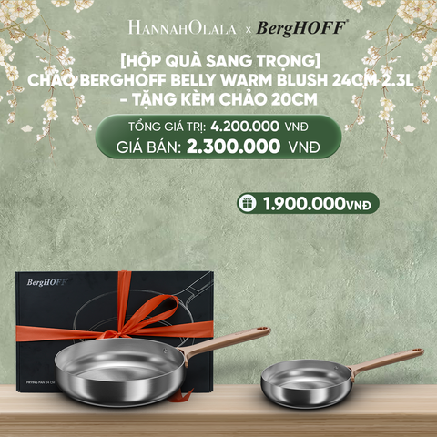  DEAL 7: [HỘP QUÀ SANG TRỌNG] CHẢO BERGHOFF BELLY WARM BLUSH 24CM 2.3L/28CM 3.3L - TẶNG KÈM CHẢO 20CM 