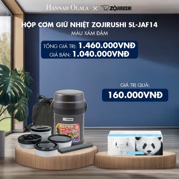  DEAL 1: Hộp cơm giữ nhiệt Zojirushi SL-JAF14 (Màu xám đậm/Màu bạc) 