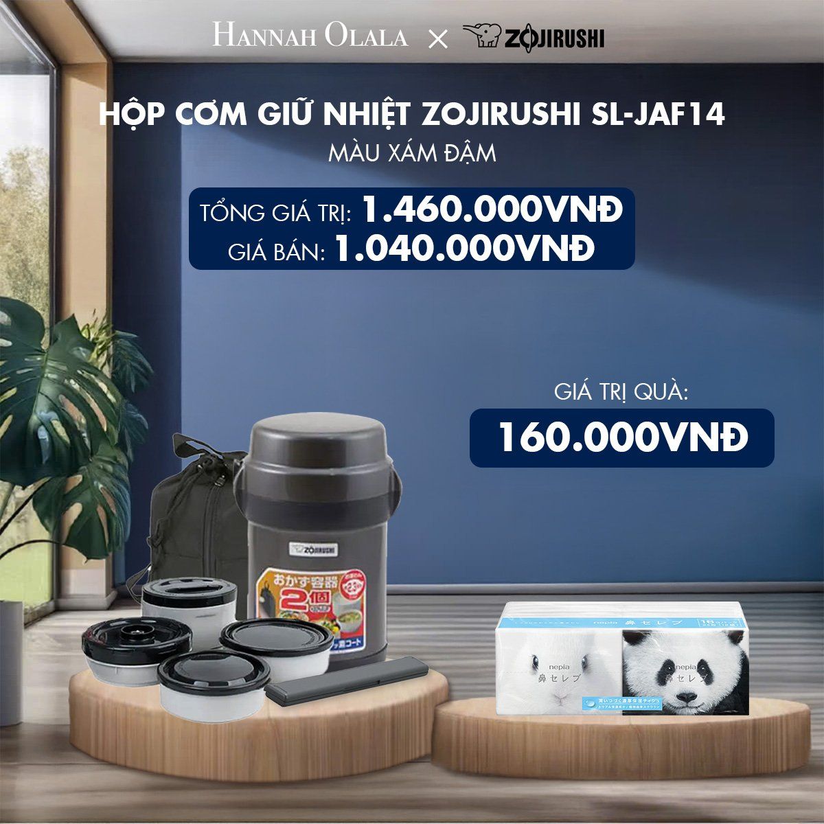  DEAL 1: Hộp cơm giữ nhiệt Zojirushi SL-JAF14 (Màu xám đậm/Màu bạc) 