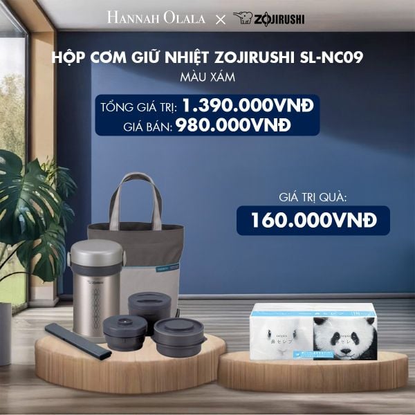  DEAL 2: Hộp cơm giữ nhiệt Zojirushi SL-NC09 (Màu xanh/Màu xám) 
