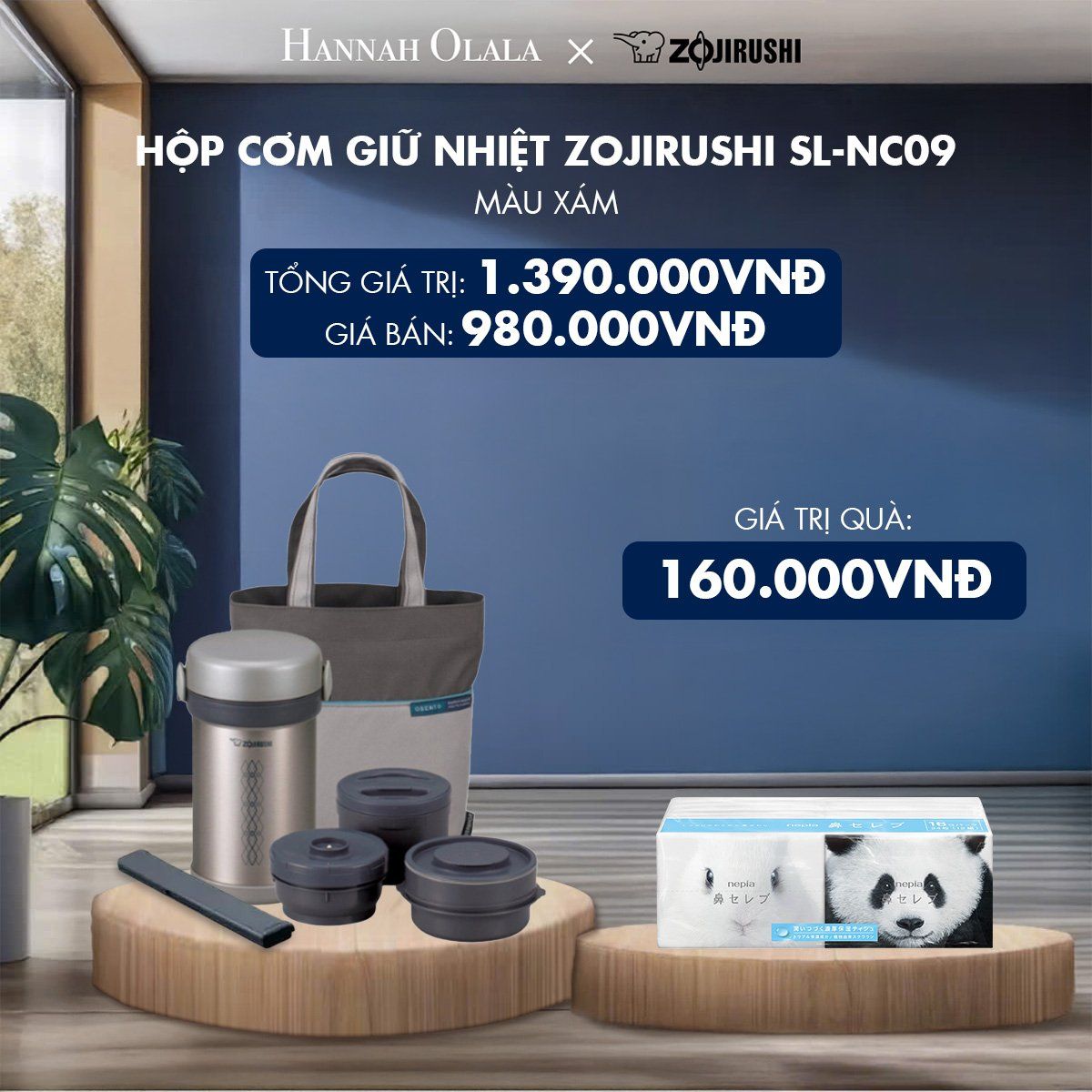  DEAL 2: Hộp cơm giữ nhiệt Zojirushi SL-NC09 (Màu xanh/Màu xám) 