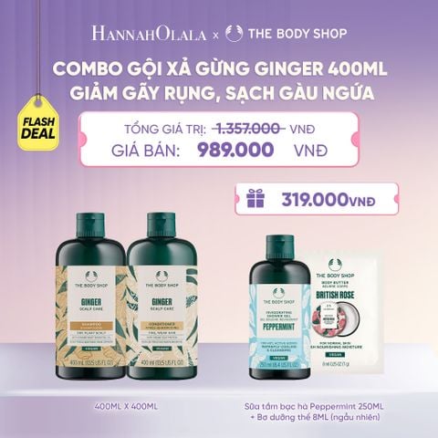  COMBO CHĂM TÓC DÀY PHỒNG, GIẢM GÃY RỤNG, SẠCH GÀU NGỨA GINGER 400ML - DẦU GỘI X DẦU XẢ - H049 