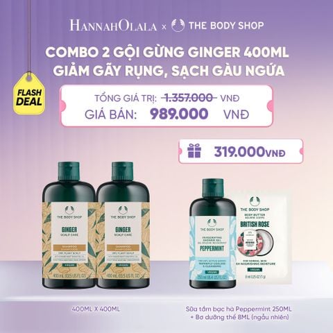  COMBO CHĂM TÓC DÀY PHỒNG, GIẢM GÃY RỤNG, SẠCH GÀU NGỨA GINGER 400ML - 2X DẦU GỘI - H050 