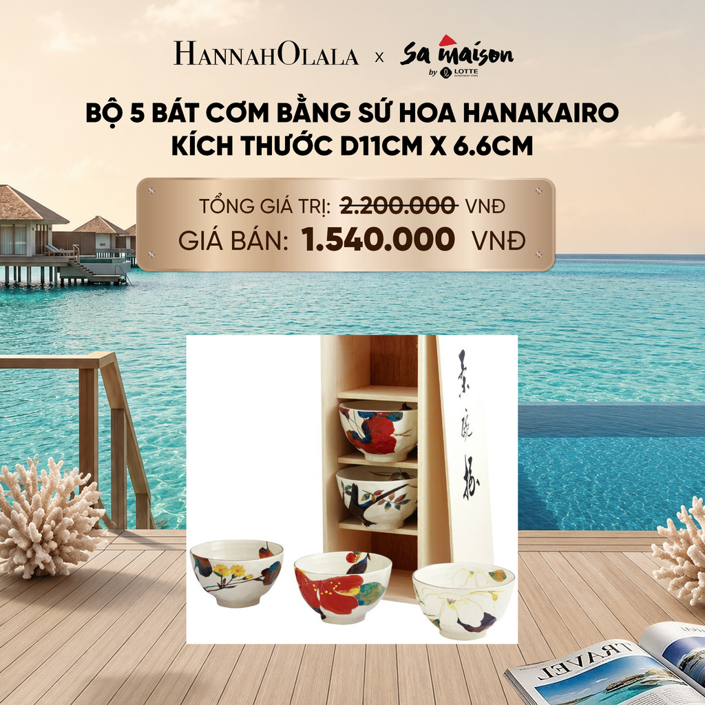  BỘ 5 BÁT CƠM BẰNG SỨ HOA HANASUISAI, KÍCH THƯỚC D11CM X 6.6CM - DEAL 10_ D2051 