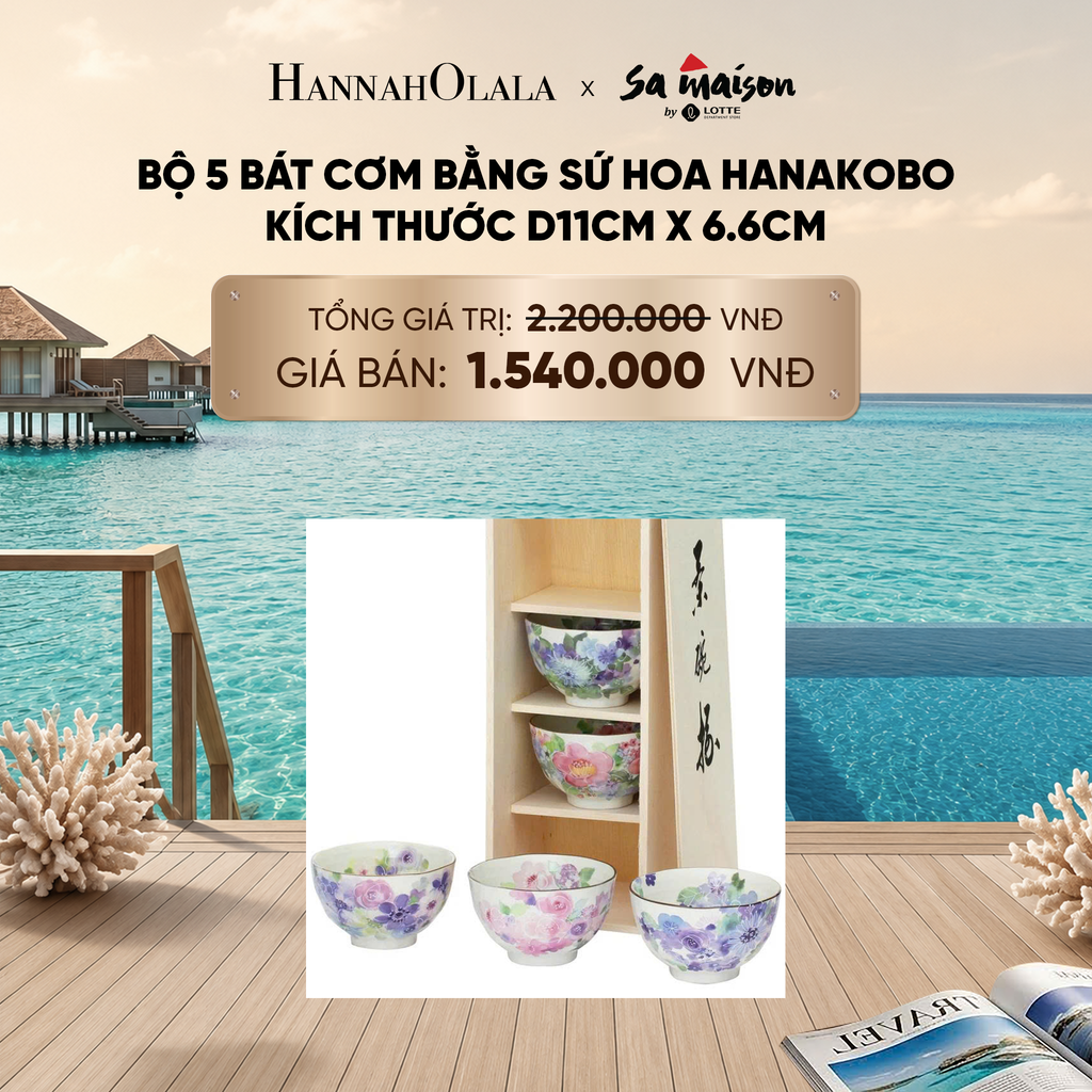  BỘ 5 BÁT CƠM BẰNG SỨ HOA HANASUISAI, KÍCH THƯỚC D11CM X 6.6CM - DEAL 10_ D2051 