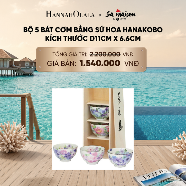  BỘ 5 BÁT CƠM BẰNG SỨ HOA HANASUISAI, KÍCH THƯỚC D11CM X 6.6CM - DEAL 10_ D2051 