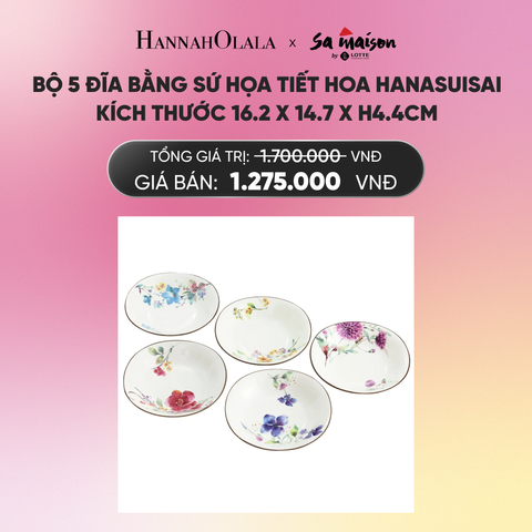  DEAL 11: BỘ 5 ĐĨA BẰNG SỨ HỌA TIẾT HOA HANASUISAI, KÍCH THƯỚC 16.2X14.7XH4.4CM_A637 