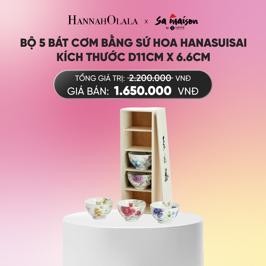  DEAL 10: BỘ 5 BÁT CƠM BẰNG SỨ HOA HANASUISAI, KÍCH THƯỚC D11CM X 6.6CM._A643 